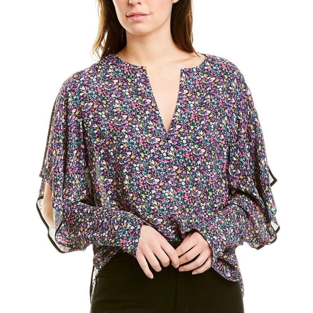 Jason Wu NWT Purple Floral Slitted Ruffle Long Sleeve Blouse Top Women's 10